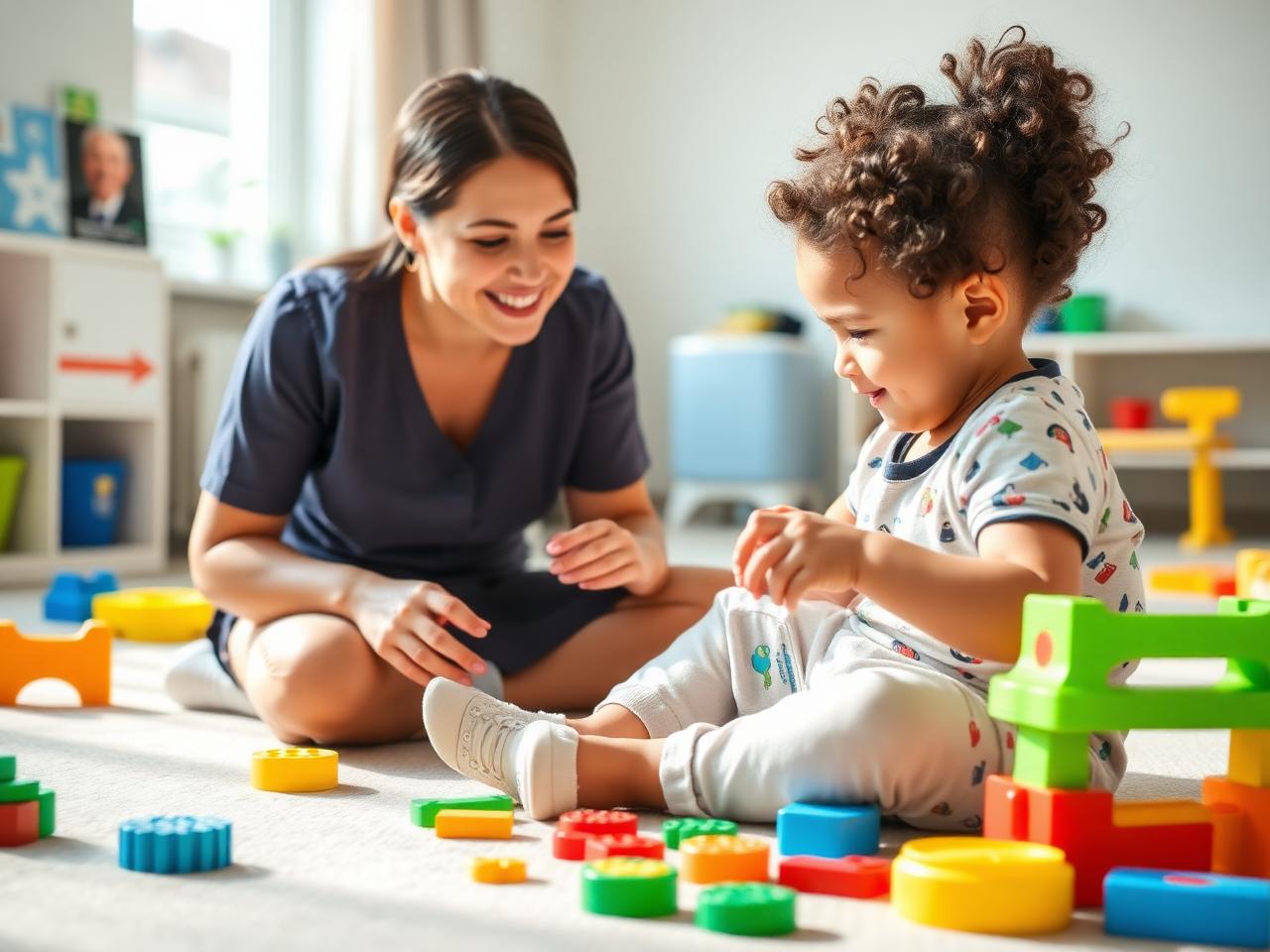Therapist working one-on-one with a young child during a play-based session